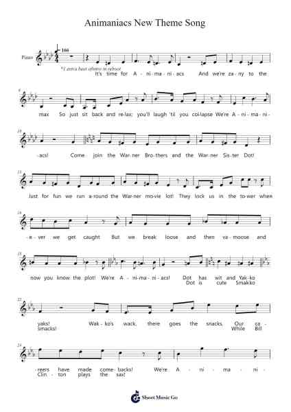 Animaniacs New Theme Song Sheet Music by curtis.schlepp@gmail.com-Arr.Faitheten Finntham