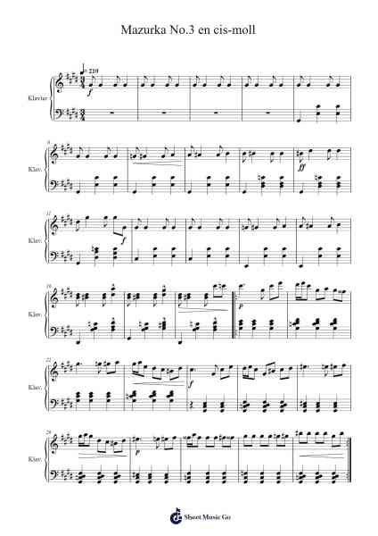 Mazurka No.3 en cis-moll Sheet Music by Tim A.-Arr.Humlouie