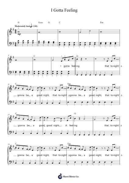 I Gotta Feeling Sheet Music by The Black Eyed Peas-Arr.Elboyce