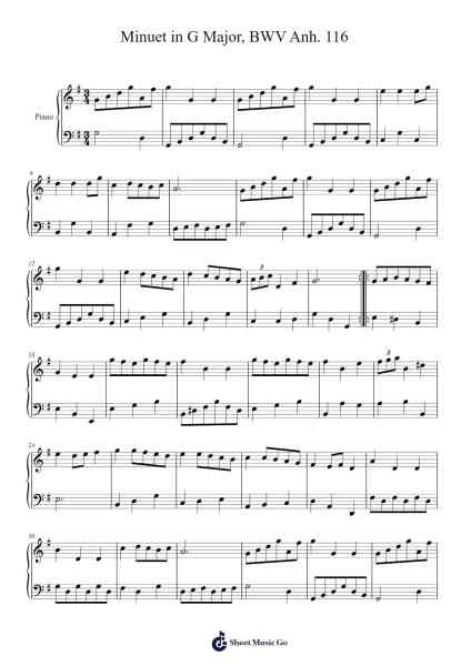 Minuet in G Major, BWV Anh. 116 Sheet Music by Johann Sebastian Bach-Arr.Viten Sun