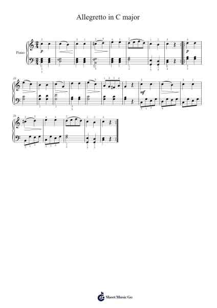 Allegretto in C Major Sheet Music by Anton Diabelli-Arr.Palo