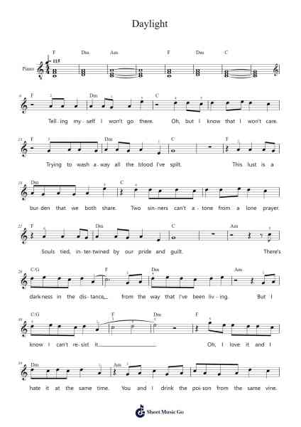 Daylight Sheet Music by David Kushner-Arr.Mattvelt