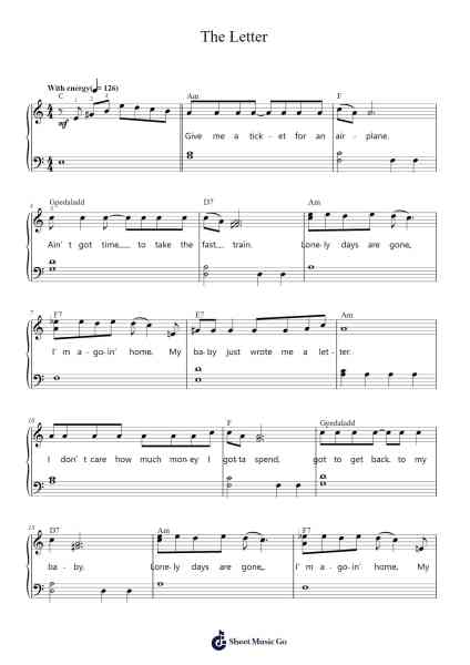 The Letter Sheet Music by The Box Tops-Arr.Harjo