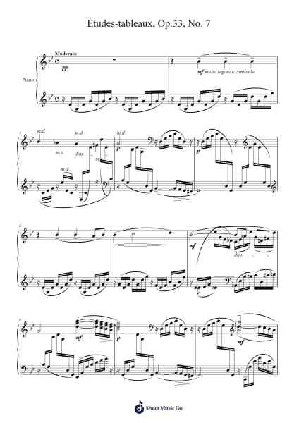 Études-tableaux, Op. 33, No. 7 in G Minor, Moderato Sheet Music by Sergei Rachmaninoff-Arr.Bairddict Sasback