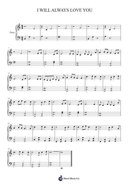 I WILL ALWAYS LOVE YOU Sheet Music by Dolly Parton-Arr.Earmay
