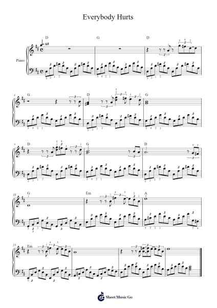 Everybody Hurts Sheet Music by R.E.M.-Arr.Boyleva Efglan