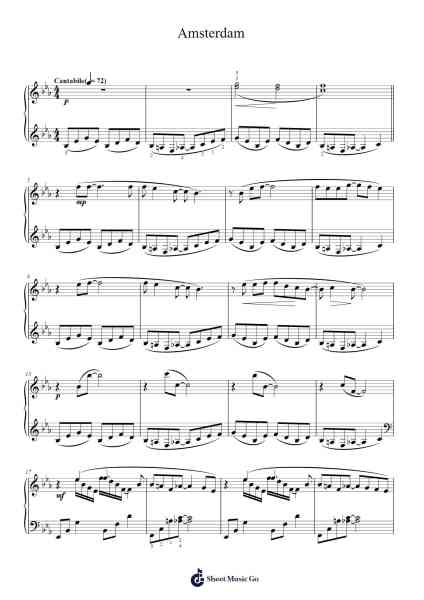 Amsterdam Sheet Music by Coldplay-Arr.Prittlay