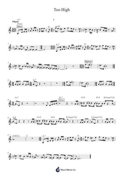 Too High Sheet Music by Stevie Wonder-Arr.Phylpeg Bradning