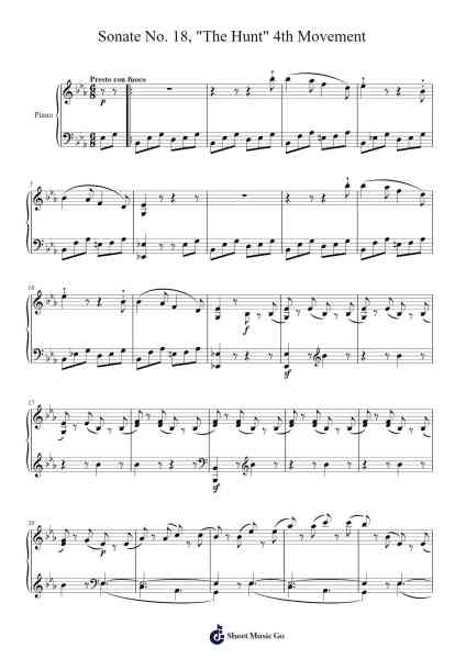 Sonate No. 18 in E-flat Major, "The Hunt", Op. 31 No. 3: IV. Presto Sheet Music by Ludwig van Beethoven-Arr.Bulgy Boylebaird