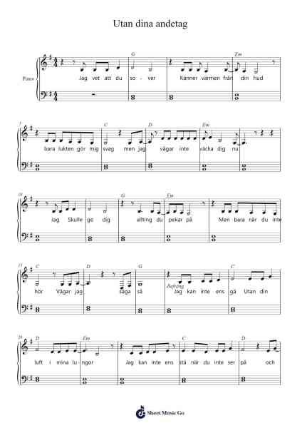 Utan dina andetag Sheet Music by Kent-Arr.Gasper Inlot