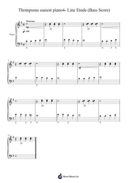 Thompsons easiest piano4- Line Etude (Bass Score) Sheet Music by John Thompson-Arr.Charmie