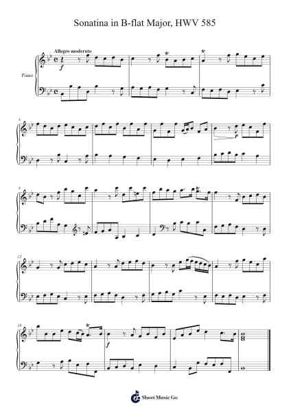 Keyboard Sonatina in B-flat Major, HWV 585 Sheet Music by Georg Friedrich Händel-Arr.Yulejah