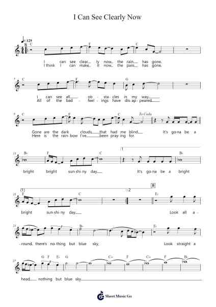 I Can See Clearly Now Sheet Music by Johnny Nash-Arr.Gregrace Glennjob