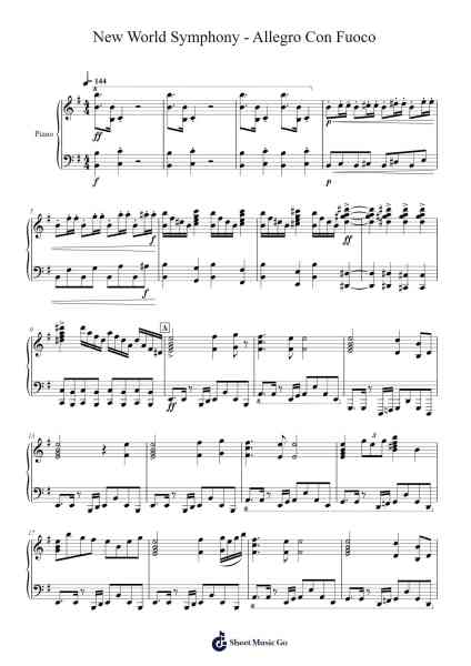 New World Symphony: IV. Allegro con fuoco "Piano no Mori Transcription" Sheet Music by Antonín Dvořák-Arr.Franling Godrwood