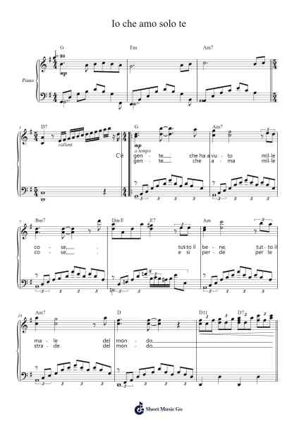 Io che amo solo te Sheet Music by Sergio Endrigo-Arr.Colhill Crichjo