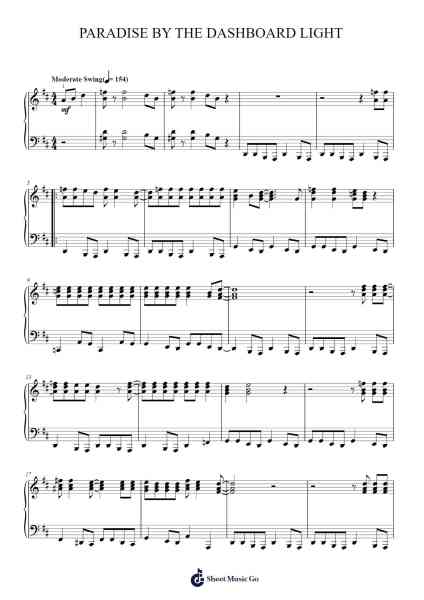 Paradise By The Dashboard Light Sheet Music by Meat Loaf-Arr.Bartrhys Shelcie