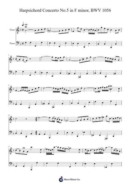 Harpsichord Concerto No. 5 in F Minor, BWV 1056 Sheet Music by Johann Sebastian Bach-Arr.Verbald Jackpound