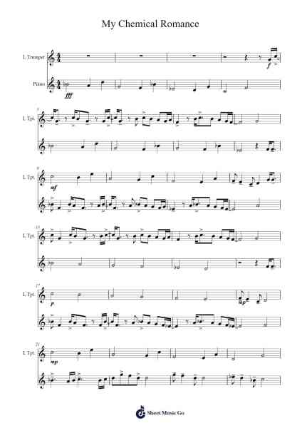 My Chemical Romance Trumpet/Piano duet Sheet Music by My Chemical Romance-Arr.Vicvey Cotge