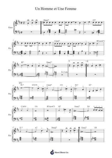 Un Homme et Une Femme Sheet Music by Francis Lai-Arr.Hodggrote Yvescole