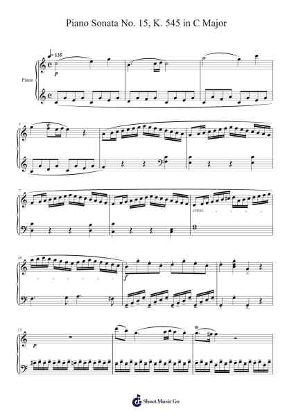 Piano Sonata No. 15 in C Major, K. 545: I. Allegro Sheet Music by Wolfgang Amadeus Mozart-Arr.Gorale Wattia