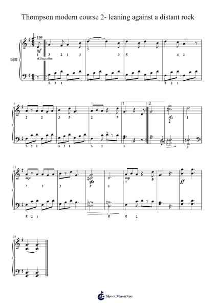 Thompson modern course 2- leaning against a distant rock Sheet Music by John Thompson-Arr.Parde