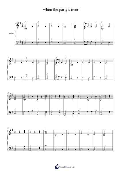 when the party's over Sheet Music by Billie Eilish-Arr.Raerace
