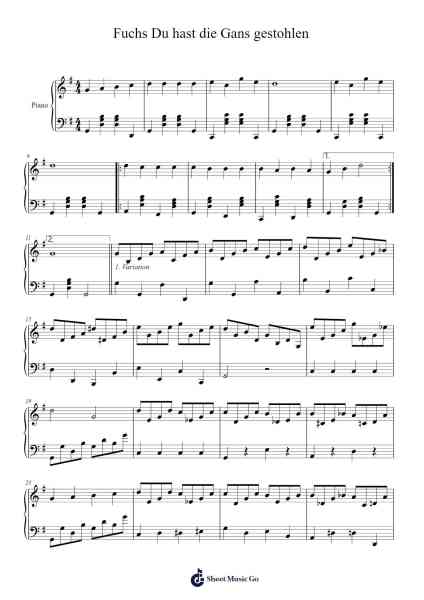 Fuchs Du hast die Gans gestohlen Sheet Music by Cajus Grabmeier-Arr.Joannes Nohan