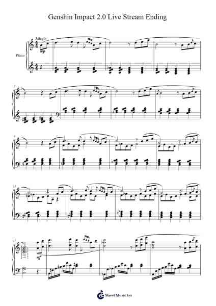 Genshin Impact 2.0 Live Stream ending Sheet Music by Yu-Peng Chen-Arr.Yulejah