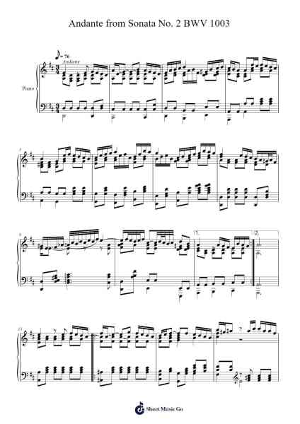 Sonata No. 2 in A Minor, BWV 1003: III. Andante Sheet Music by Johann Sebastian Bach-Arr.Clylogg Brarie