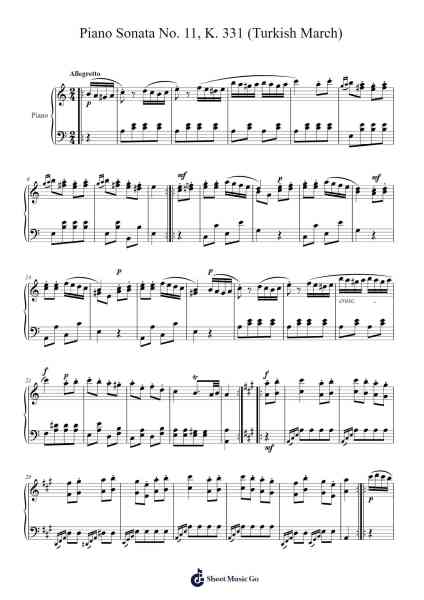 Piano Sonata No. 11 in A Major, K. 331: III. Rondo Alla Turca Sheet Music by Wolfgang Amadeus Mozart-Arr.Rusmike Hudje