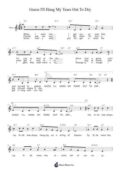 Guess I'll Hang My Tears Out To Dry Sheet Music by Jule Styne-Arr.Bertreade