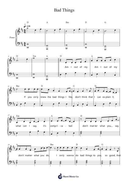 Bad Things Sheet Music by Machine Gun Kelly-Arr.Ianruth Xalain