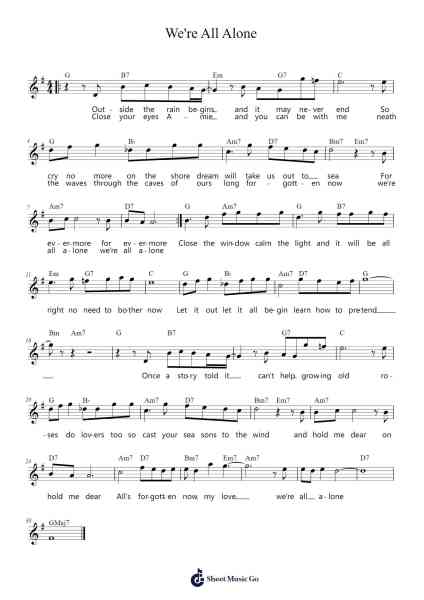 We're All Alone Sheet Music by Jose Luiz Chitaozinho/Sergio Feio/William Scaggs/Durval De Xororo-Arr.Dempron Jacbess