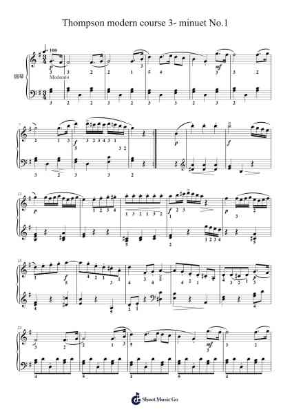 Thompson modern course 3- minuet No.1 Sheet Music by John Thompson-Arr.Walry