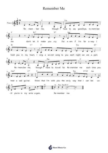 Remember Me 악보 Kristen Anderson-Lopez/Robert Lopez - 편곡 Virquinn Hoodvid