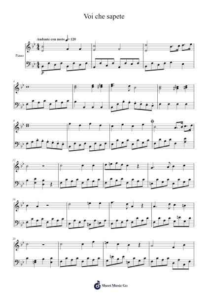 Voi che sapete Sheet Music by Wolfgang Amadeus Mozart-Arr.Sigjeff