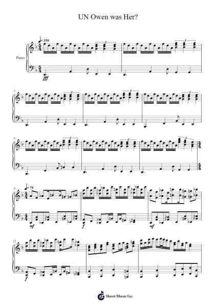 UN Owen was Her? Sheet Music by ZUN-Arr.Bergdrew Browningthur