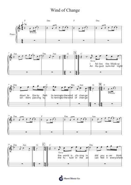 Wind of Change Musica per pianoforte di Scorpions - Arr.Hulking Chilmund