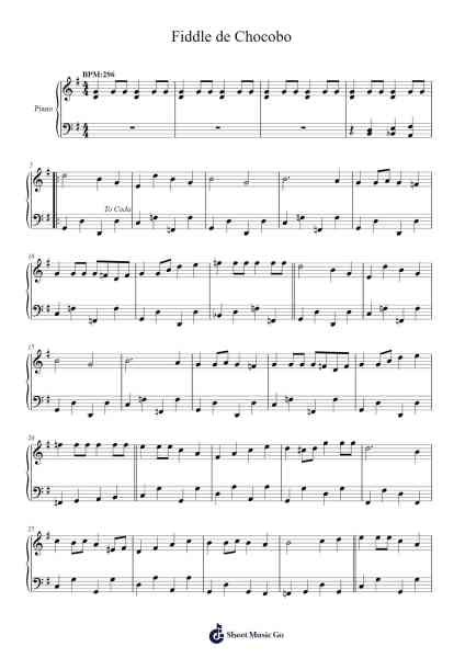 Fiddle de Chocobo - Chocobo Racing Theme Sheet Music by Nobuo Uematsu-Arr.Huxdia