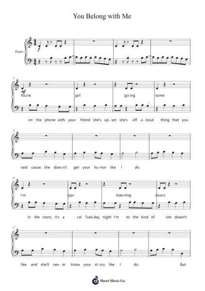 You Belong with Me Sheet Music by Taylor Swift-Arr.Sithodore