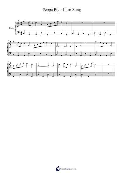 Peppa Pig - Intro Song Sheet Music by Misc Cartoons-Arr.Kercox