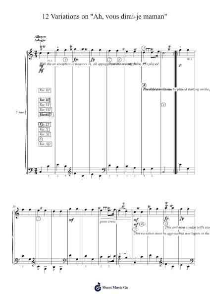 12 Variations on "Ah, vous dirai-je, Maman", K. 265/300e Sheet Music by Wolfgang Amadeus Mozart-Arr.Cookqe