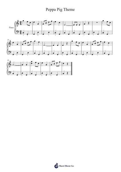 Peppa Pig Theme Sheet Music by Misc Cartoons-Arr.Dekes