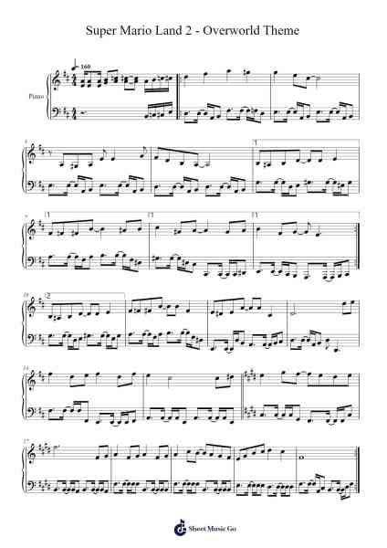 Super Mario Land 2 - Six Golden Coins - Overworld Theme Sheet Music by Koji Kondo-Arr.Montor