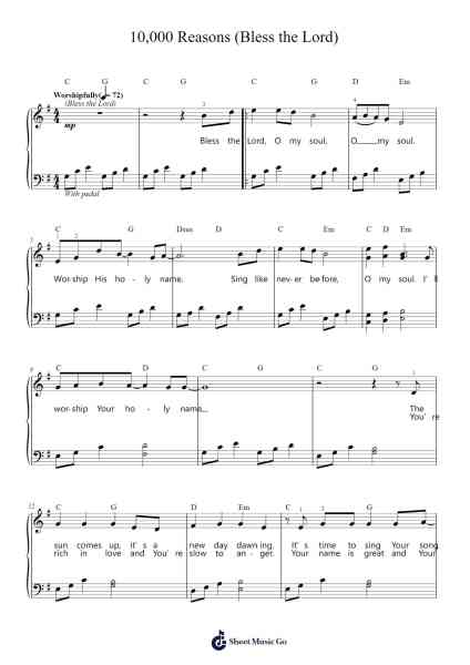 10,000 Reasons (Bless The Lord) Sheet Music by Matt Redman-Arr.Bosther