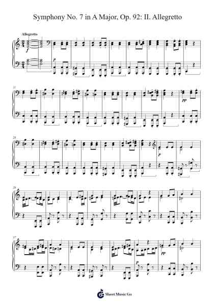 Symphony No. 7 in A Major, Op. 92: II. Allegretto (Piano solo) Sheet Music by Ludwig van Beethoven-Arr.Efbooth Borgfe