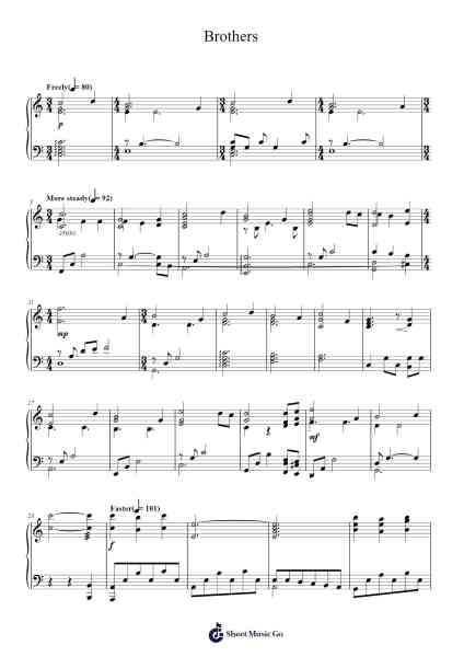 Brothers - Pearl Harbor Sheet Music by Hans Zimmer-Arr.Paubur Fitztio
