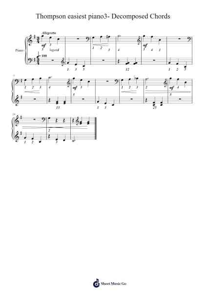 Thompson easiest piano3- Decomposed Chords Sheet Music by John Thompson-Arr.Kirkwen Meldell