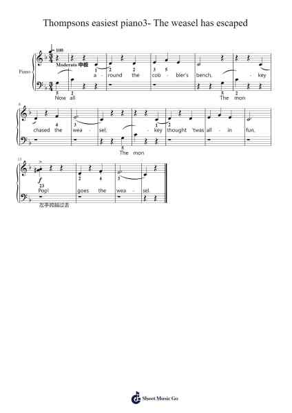 Thompsons easiest piano3- The weasel has escaped Sheet Music by John Thompson-Arr.Calthel Chafra