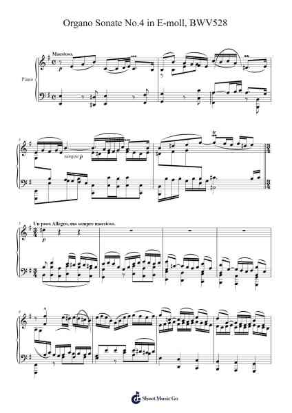 Organ Sonata No. 4 in E Minor, BWV 528 Sheet Music by Johann Sebastian Bach-Arr.Wano'neil Orn
